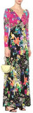 Color-Contrast V-Neck Floral Printed Maxi Dress