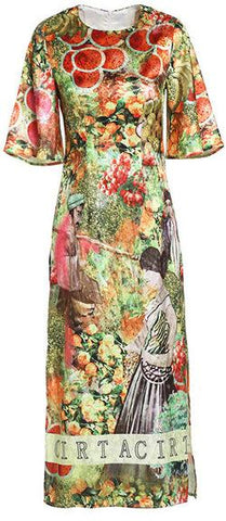 Printed Flutter-Sleeve Midi Dress