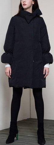 Puffer Coat with Bow, Black