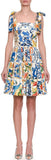 Sleeveless Fit-and-Flare Tile Print Dress with Ties