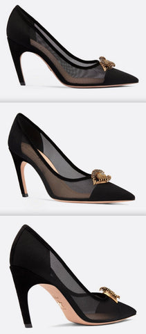 Surreal-D High-Heeled Shoe in Tulle and Suede Calfskin