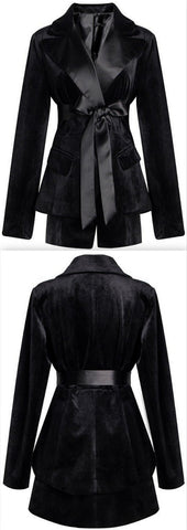 Black Velvet Blazer with Tie-Belt