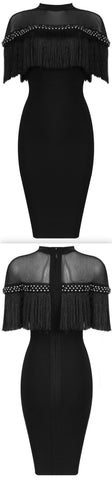 Black Fringed Embellished Fitted Mini Dress