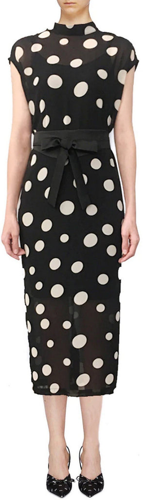 High-Neck Polka Dot Print Dress | DESIGNER INSPIRED FASHIONS
