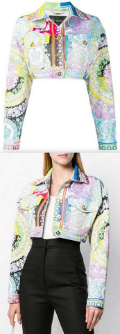 Baroque Technicolour Print Denim Jacket | DESIGNER INSPIRED FASHIONS