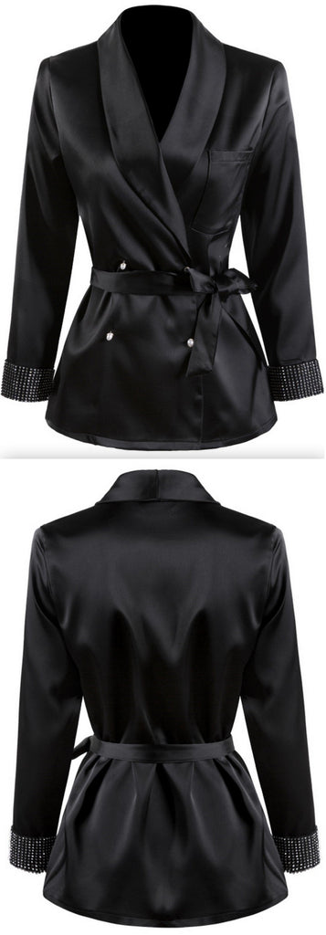 Crystal-Cuff Black Satin Jacket | DESIGNER INSPIRED FASHIONS