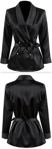 Crystal-Cuff Black Satin Jacket | DESIGNER INSPIRED FASHIONS