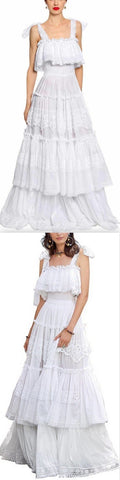 Sicilian Lace Cotton Batiste Long White Dress