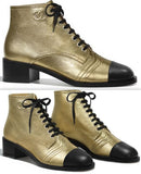 Lace-up Gold and Black Leather Booties