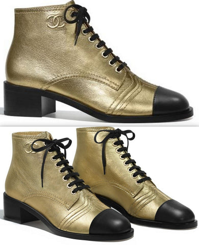 Lace-up Gold and Black Leather Booties