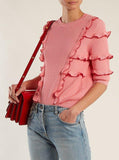 Ruffle-Trimmed Ribbed-Knit Sweater