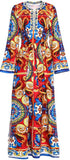 Sicily Print Embellished Long Kaftan-Dress