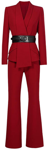 Asymmetric Blazer and Pant Suit, Red