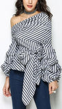 Striped Balloon-Sleeve Top