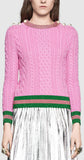 Beaded Shoulder Contrast-Stripe Knit Sweater in Pink - DESIGNER INSPIRED FASHIONS