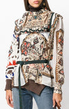 Embroidered Roll-Neck Navajo Print Sweater, Brown