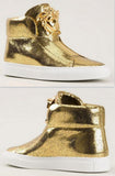 Medusa-Head Laceless Hi-Top Leather Sneakers in Gold - DESIGNER INSPIRED FASHIONS