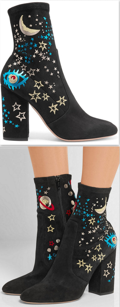 Printed Suede Ankle Boots in Black - DESIGNER INSPIRED FASHIONS