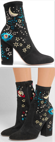 Printed Suede Ankle Boots in Black - DESIGNER INSPIRED FASHIONS