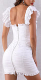 Ruched Ruffle-Trim Mini Dress - Pale Pink or White