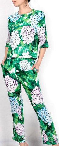 Hydrangea Print Top & Cropped Pant Set