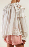 'Geoffrey' Linen Peasant Top, White | DESIGNER INSPIRED FASHIONS