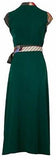 Midi Dress with Contrast Trim and Sash Belt - Black or Green