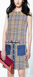 Denim Contrast Fringed Plaid Top and Skirt Set