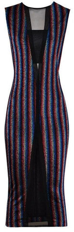 Striped Sheer-Paneled Stretch Fitted Dress