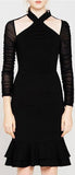 Black Sheer-Sleeve Halter Dress