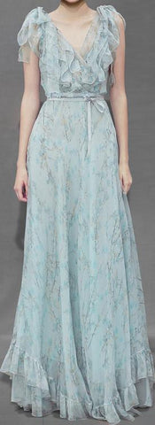 Floral Print Ruffle Maxi Dress