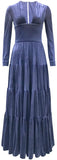 Long Tiered V-Neck Velvet Gown