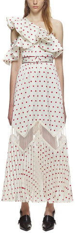 Frill Satin Polka Dot Dress