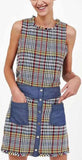 Denim Contrast Fringed Plaid Top and Skirt Set