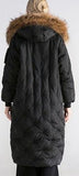 Fur-Hooded Embroidered Puffer Coat , Black or Green