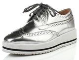 Leather Wedge Platform Oxford Shoes in Black or Silver - DESIGNER INSPIRED FASHIONS
