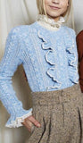 Ruffle Wool Sweater in Blue - DESIGNER INSPIRED FASHIONS