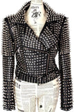 Black Heavily-Studded Faux-Leather Motorcycle Jacket - DESIGNER INSPIRED FASHIONS