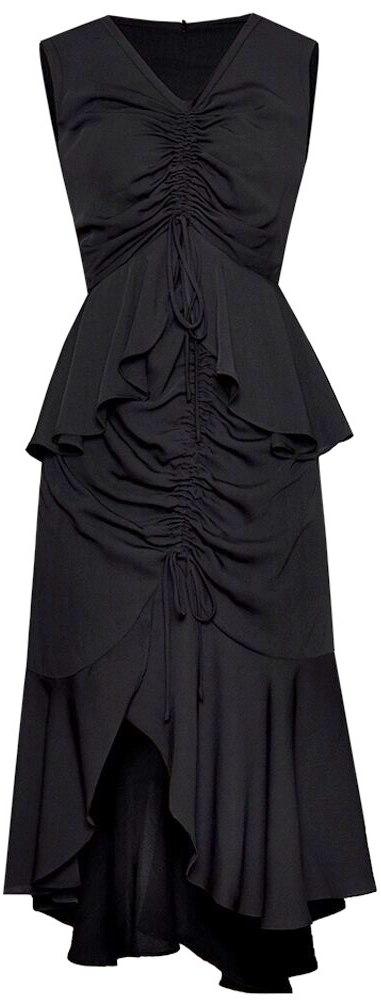 Black Ruched Peplum Asymmetrical Dress | DESIGNER INSPIRED FASHIONS