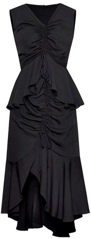 Black Ruched Peplum Asymmetrical Dress | DESIGNER INSPIRED FASHIONS