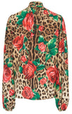 Floral And Leopard Crepe Pussybow Blouse