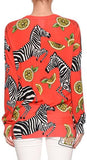 Zebra-Lemon Print V-Neck Button-Front Cardigan