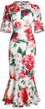 Floral Print Ruffle-Trim Midi Dress