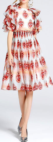 Print Ruffle Chiffon Dress