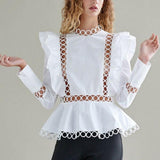 Ruffle Cut-Out Blouse - White or Black