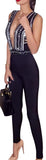 Deep V-Neck Embellished Jumpsuit in Black
