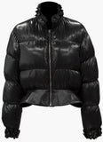 Black Puffer Jacket with Flower Appliques