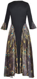 Peacock Print Paneled Asymmetrical Midi Dress