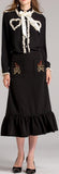 Ruffled Bow Shirt & Embroidered Midi Skirt Set