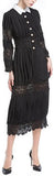 Black Lace-Paneled Button-Down Midi Dress